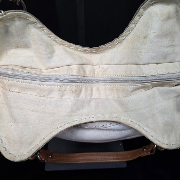 The Sak Genuine Leather Handbag Purse Ivory with Brown Straps - Picture 11 of 16